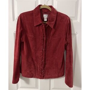 Chicos Red Genuine Leather Jacket Moto Leather Jacket Size 1 Womens